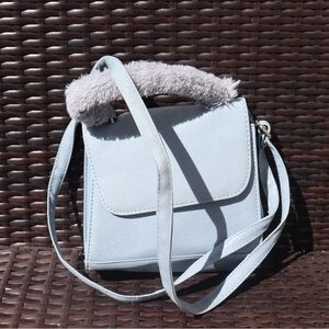 Light Blue Faux Leather Crossbody with Plush Handle
